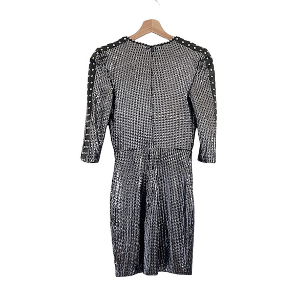 Nadine Merabi Katia Sequin Studded Plunging Mini Dress Silver Black Small - Picture 6 of 16